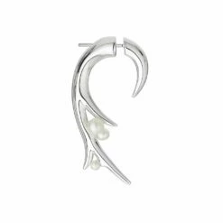 Shaun Leane Large Silver Hooked Pearl Earrings In Silver