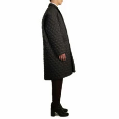 Random Identities Single Breasted Quilted Coat In Black