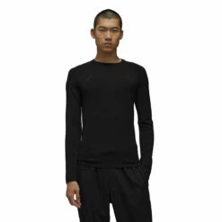 Y-3 Graphic Long Sleeve T-Shirt In Black -Hervia Shop hervia.com y 3 ij9783 knit top col. black 1691579990IJ9783 4 APPAREL On Model Front View white