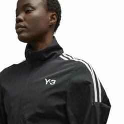 Y-3 Crinkle-Nylon Long Track-Top Dress In Black -Hervia Shop hervia.com y 3 il2066 cr nyl dress tt col. black crinkle nylon long track top dress 1691164300IL2066 8 APPAREL On Model Detail View 1 white