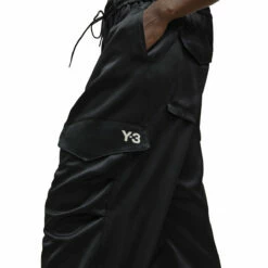Y-3 Tech Silky Cargo Pants In Black -Hervia Shop hervia.com y 3 il2155 tch slk crg pnt col. black tech silky cargo pants 1691058224IL2155 7 APPAREL On Model Detail View 1 white