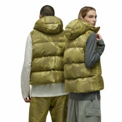 Y-3 Graphic Puffer Vest In Yellow -Hervia Shop hervia.com y 3 ip7940 gfx puff vest col. blayel black graphic puffer vest 1699609560IP7940 10 APPAREL On Model Standard Unisex Back View white