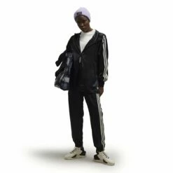 Y-3 Tech Silk Hooded Jacket In Black -Hervia Shop hervia.com y 3 iq1798 3s tch slk hood col. black tech silk hooded jacket 1690554481IQ1798 7 APPAREL On Model Walking View white