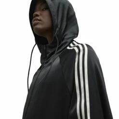 Y-3 Tech Silk Hooded Jacket In Black -Hervia Shop hervia.com y 3 iq1798 3s tch slk hood col. black tech silk hooded jacket 1690554485IQ1798 9 APPAREL On Model Detail View 2 white