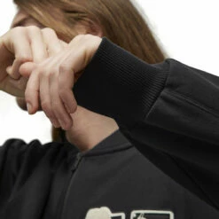 Y-3 Graphic Logo French Terry Crew Sweater In Black -Hervia Shop hervia.com y 3 iq2130 gfx ft crew col. black blayel graphic logo french terry crew sweater 1691574529IQ2130 10 APPAREL On Model Detail View 3 white