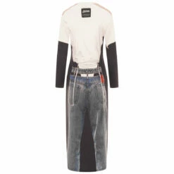 Y/Project X Jean Paul Gaultier Trompe Loeil Y Belt Denim Maxi Dress In Black / White