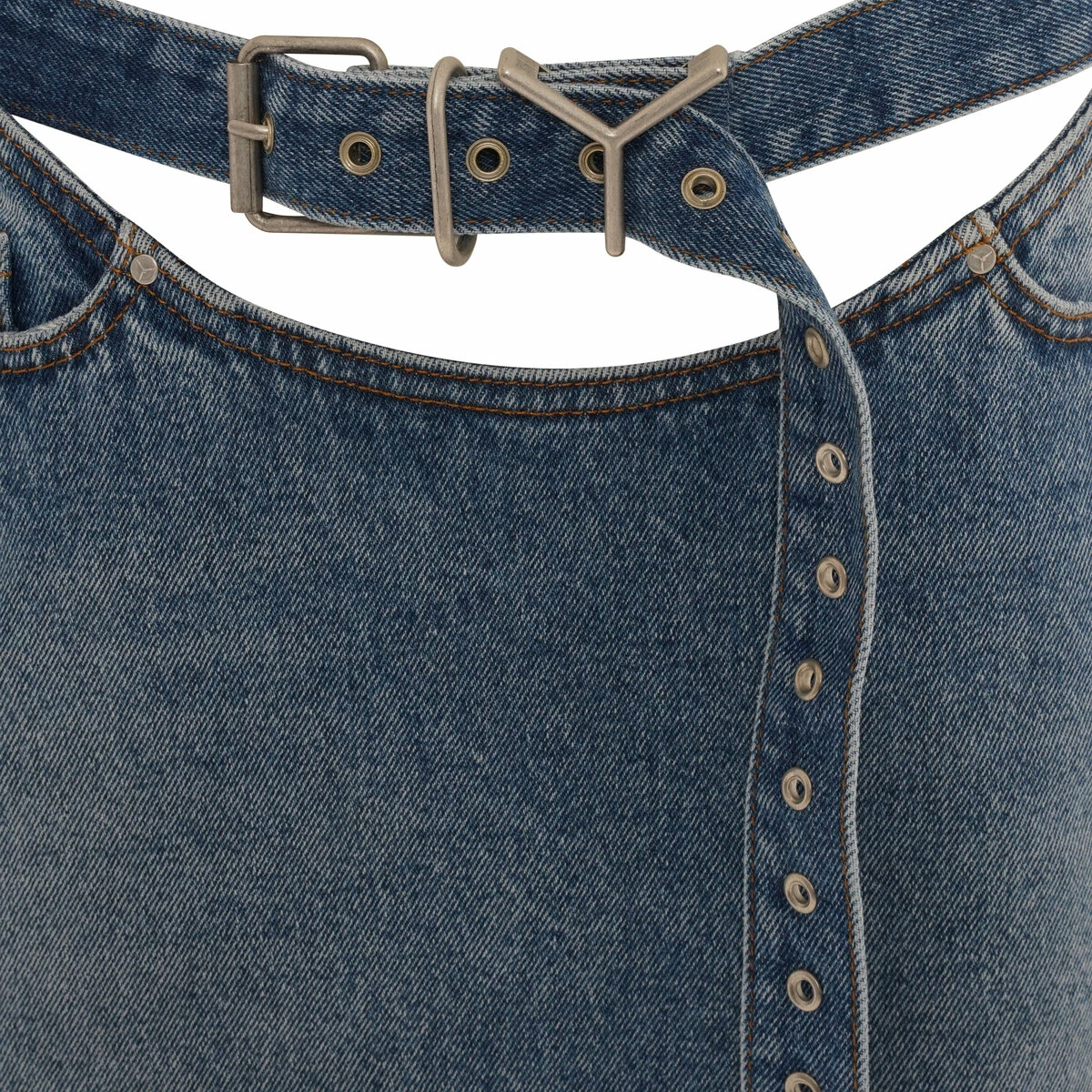 Y/Project Belt Arc Denim Mini Skirt In Denim 1 Y/Project Belt Arc Denim Mini Skirt In Denim
