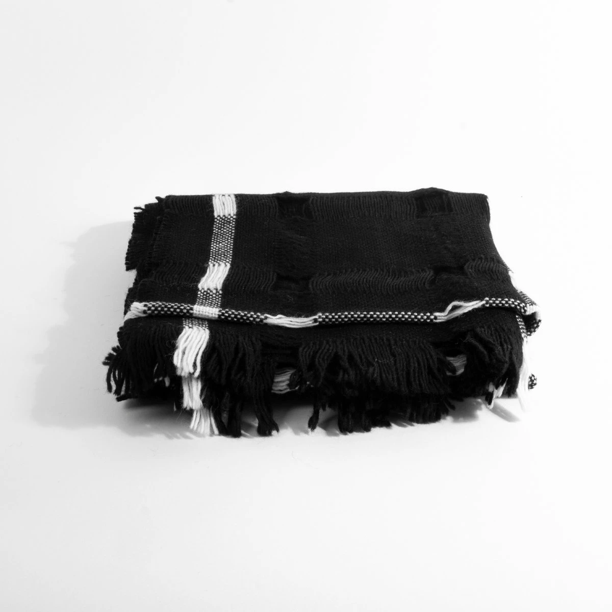Yohji Yamamoto Plaid Wool Scarf In Black 3 Yohji Yamamoto Plaid Wool Scarf In Black - Image 3