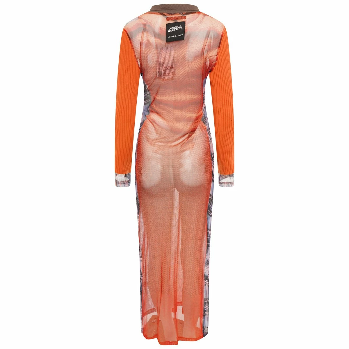 Y/Project X Jean Paul Gaultier The Orange Trompe-l'œil Ruffle Neck Knit Dress In Orange 1 Y/Project X Jean Paul Gaultier The Orange Trompe-l'œil Ruffle Neck Knit Dress In Orange