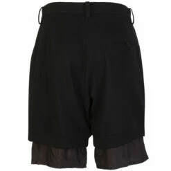 Ys By Yohji Yamamoto Layered Pleated Wool Shorts In Black