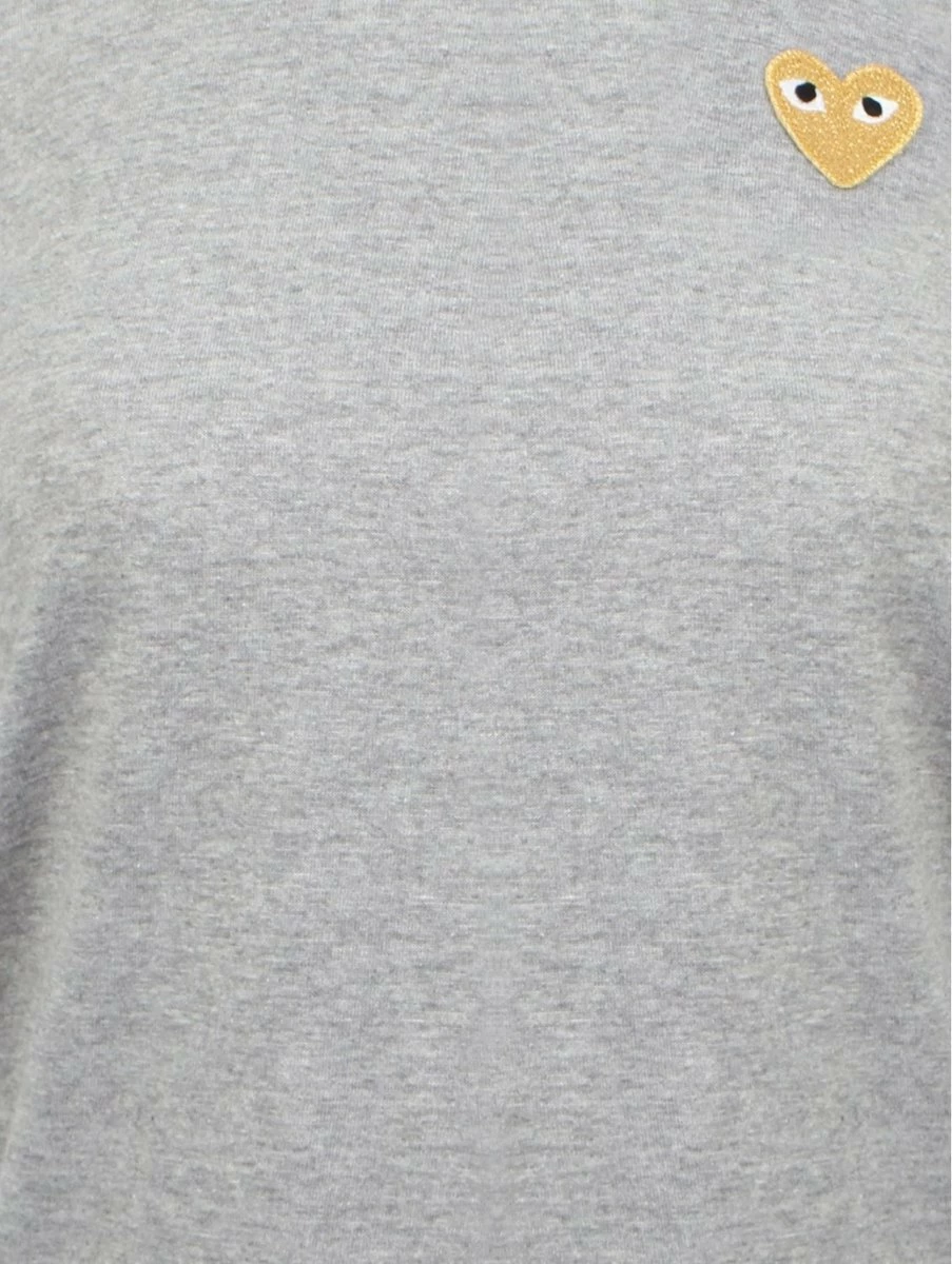 Comme Des Garçons PLAY T215 Gold Heart T-Shirt Grey In Grey 2 Comme Des Garçons PLAY T215 Gold Heart T-Shirt Grey In Grey - Image 2