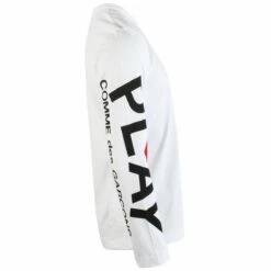 Comme Des Garçons PLAY T258 Single-Heart Sleeve T-Shirt In White -Hervia Shop play 11.2