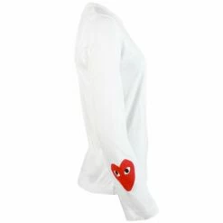 Comme Des Garçons PLAY T259 Heart Sleeve Long Sleeved T-Shirt White In White -Hervia Shop play 9.2
